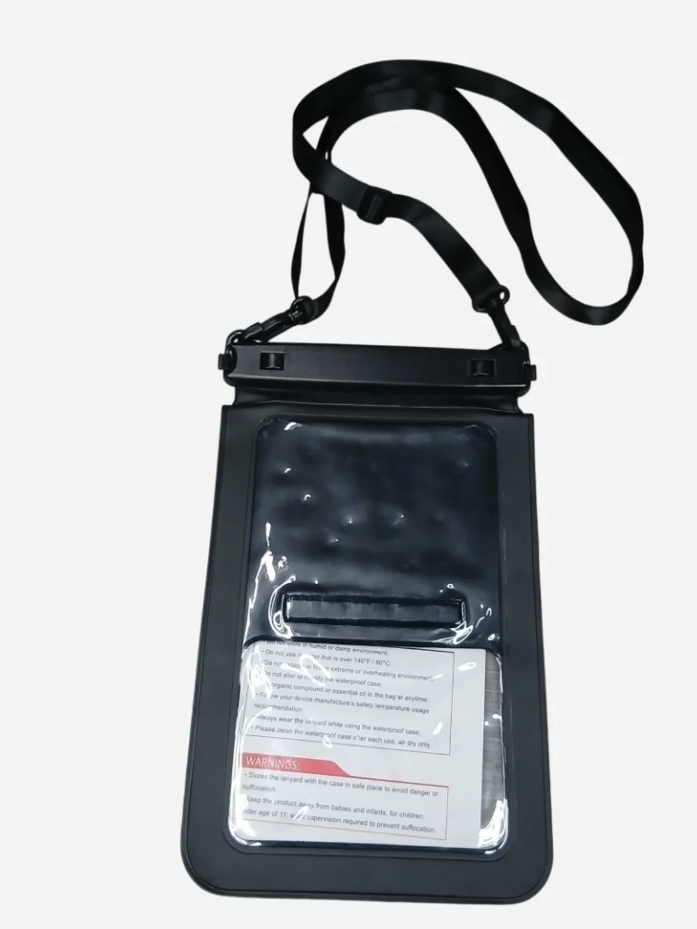 Large Double Black Waterproof Phone Pouch with Neck Strap